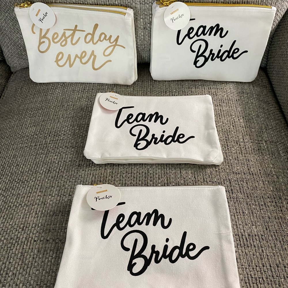NWT Bride Bridesmaids Wedding Day Cosmetic Make-up Bags Zip Pouches 8 Bags
